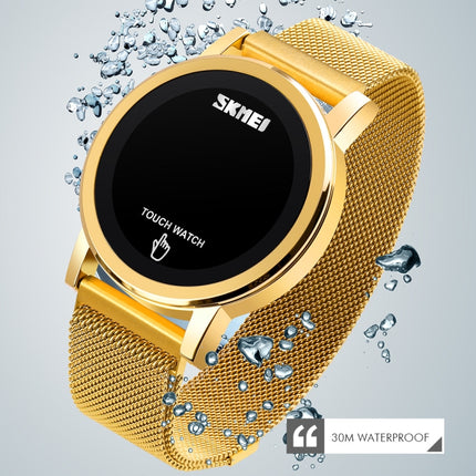 SKMEI 1668 Round Dial LED Digital Display Electronic Watch with Touch Luminous Button(Gold)-garmade.com