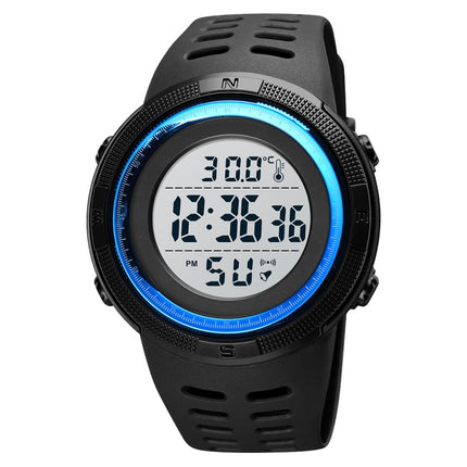 SKMEI 1681 Multifunctional LED Digital Display Luminous Electronic Watch, Support Body / Ambient Temperature Measurement(Blue White)-garmade.com