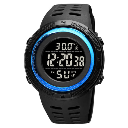 SKMEI 1681 Multifunctional LED Digital Display Luminous Electronic Watch, Support Body / Ambient Temperature Measurement(Blue Black)-garmade.com