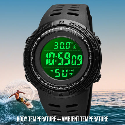 SKMEI 1681 Multifunctional LED Digital Display Luminous Electronic Watch, Support Body / Ambient Temperature Measurement(Blue Black)-garmade.com