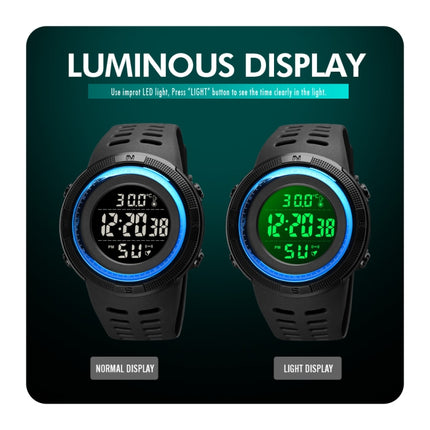 SKMEI 1681 Multifunctional LED Digital Display Luminous Electronic Watch, Support Body / Ambient Temperature Measurement(Blue Black)-garmade.com