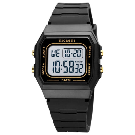 SKMEI 1683 Dual Time LED Digital Display Luminous Silicone Strap Electronic Watch(Black Gold and White)-garmade.com