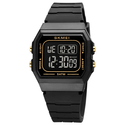 SKMEI 1683 Dual Time LED Digital Display Luminous Silicone Strap Electronic Watch(Black Gold and Black)-garmade.com