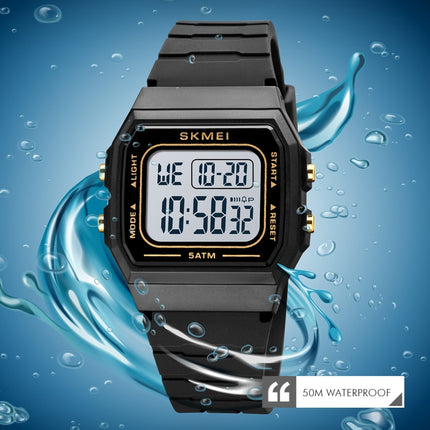 SKMEI 1683 Dual Time LED Digital Display Luminous Silicone Strap Electronic Watch(Black Gold and White)-garmade.com