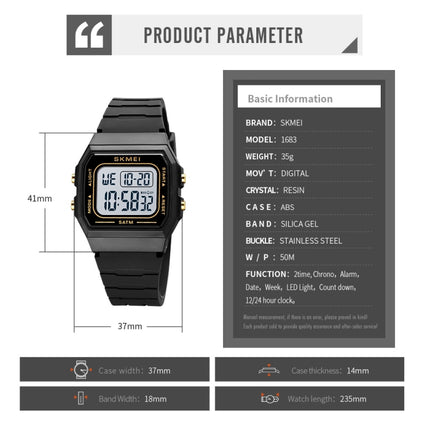 SKMEI 1683 Dual Time LED Digital Display Luminous Silicone Strap Electronic Watch(Light Green)-garmade.com