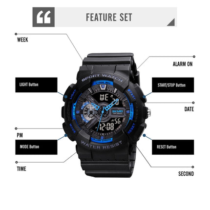 SKMEI 1688 LED Dual Time Digital Display + Pointer Luminous Sports Electronic Watch(White)-garmade.com