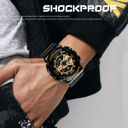SKMEI 1688 LED Dual Time Digital Display + Pointer Luminous Sports Electronic Watch(Black Gold)-garmade.com
