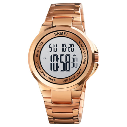 SKMEI 1712 Dual Time LED Digital Display Luminous Stainless Steel Strap Electronic Watch(Rose Gold and White)-garmade.com