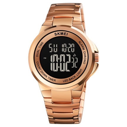 SKMEI 1712 Dual Time LED Digital Display Luminous Stainless Steel Strap Electronic Watch(Rose Gold and Black)-garmade.com