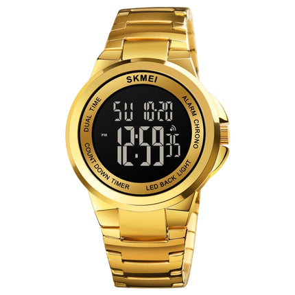 SKMEI 1712 Dual Time LED Digital Display Luminous Stainless Steel Strap Electronic Watch(Gold and Black)-garmade.com