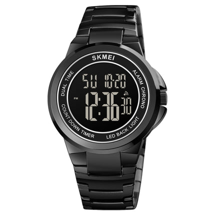 SKMEI 1712 Dual Time LED Digital Display Luminous Stainless Steel Strap Electronic Watch(Black)-garmade.com