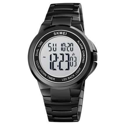 SKMEI 1712 Dual Time LED Digital Display Luminous Stainless Steel Strap Electronic Watch(Black and White)-garmade.com