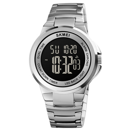 SKMEI 1712 Dual Time LED Digital Display Luminous Stainless Steel Strap Electronic Watch(Silver and Black)-garmade.com