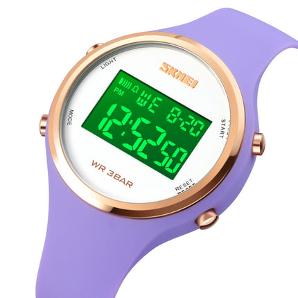 SKMEI 1720 Round Dial LED Digital Display Luminous Silicone Strap Electronic Watch(Purple)-garmade.com