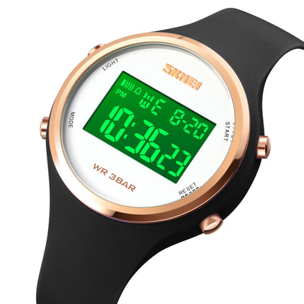 SKMEI 1720 Round Dial LED Digital Display Luminous Silicone Strap Electronic Watch(Black)-garmade.com