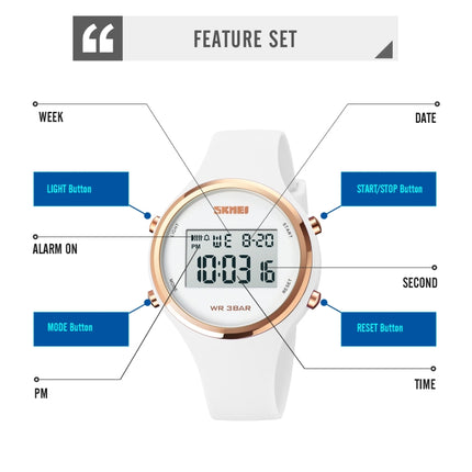 SKMEI 1720 Round Dial LED Digital Display Luminous Silicone Strap Electronic Watch(White)-garmade.com
