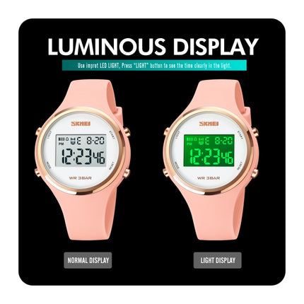 SKMEI 1720 Round Dial LED Digital Display Luminous Silicone Strap Electronic Watch(Rose Red)-garmade.com