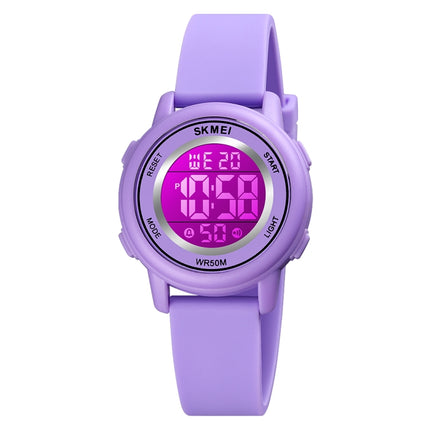 SKMEI 1721 Triplicate Round Dial LED Digital Display Luminous Silicone Strap Electronic Watch(Purple)-garmade.com