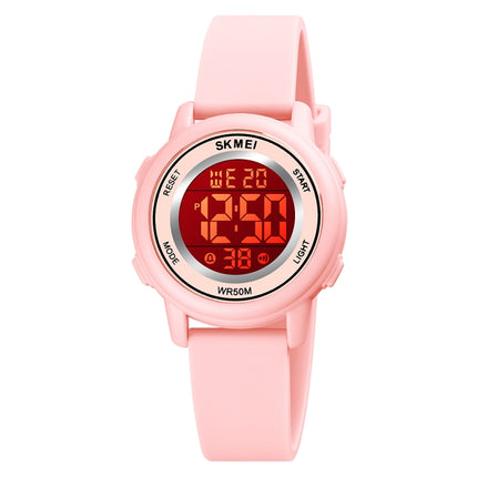 SKMEI 1721 Triplicate Round Dial LED Digital Display Luminous Silicone Strap Electronic Watch(Pink)-garmade.com
