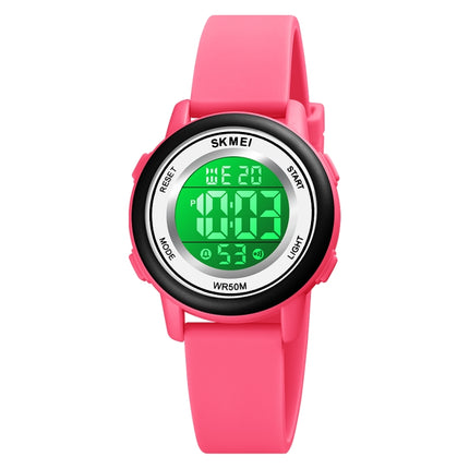 SKMEI 1721 Triplicate Round Dial LED Digital Display Luminous Silicone Strap Electronic Watch(Peach Red)-garmade.com