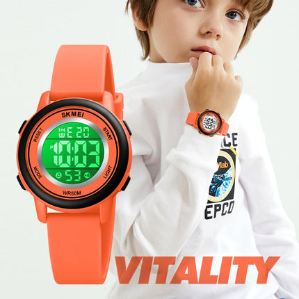 SKMEI 1721 Triplicate Round Dial LED Digital Display Luminous Silicone Strap Electronic Watch(Orange)-garmade.com