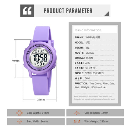 SKMEI 1721 Triplicate Round Dial LED Digital Display Luminous Silicone Strap Electronic Watch(Purple)-garmade.com