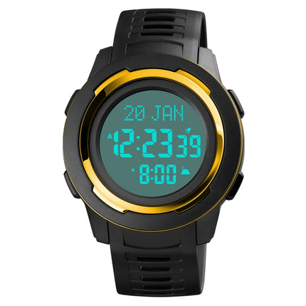 SKMEI 1729 Qibla Calendar Timing Multifunctional LED Digital Display Luminous Electronic Watch(Gold and White)-garmade.com