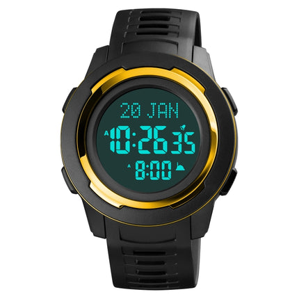 SKMEI 1729 Qibla Calendar Timing Multifunctional LED Digital Display Luminous Electronic Watch(Gold and Black)-garmade.com