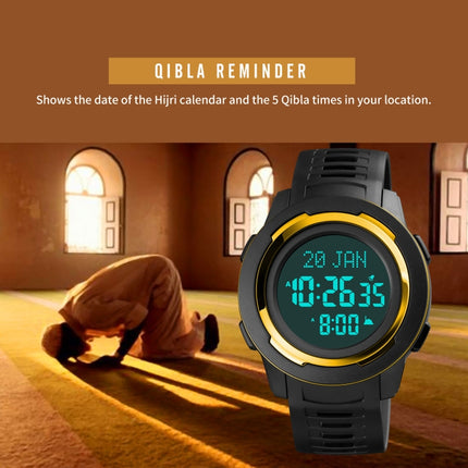 SKMEI 1729 Qibla Calendar Timing Multifunctional LED Digital Display Luminous Electronic Watch(Blue and Black)-garmade.com