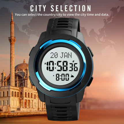 SKMEI 1729 Qibla Calendar Timing Multifunctional LED Digital Display Luminous Electronic Watch(Black and White)-garmade.com