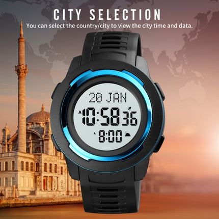 SKMEI 1729 Qibla Calendar Timing Multifunctional LED Digital Display Luminous Electronic Watch(Blue and White)-garmade.com