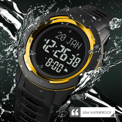 SKMEI 1729 Qibla Calendar Timing Multifunctional LED Digital Display Luminous Electronic Watch(Gold and Black)-garmade.com