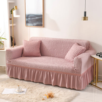 Living Room Stretch Full Coverage Skirt Style Sofa Cover, Size: Double M 145-185cm(One-color Pink)-garmade.com