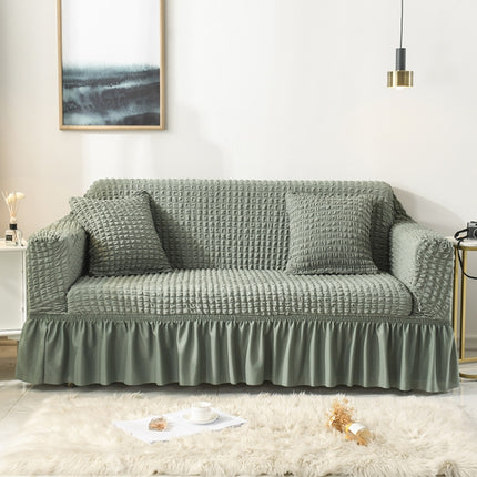 Living Room Stretch Full Coverage Skirt Style Sofa Cover, Size: Double M 145-185cm(One-color Green)-garmade.com