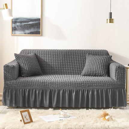 Living Room Stretch Full Coverage Skirt Style Sofa Cover, Size: Double M 145-185cm(One-color Grey)-garmade.com