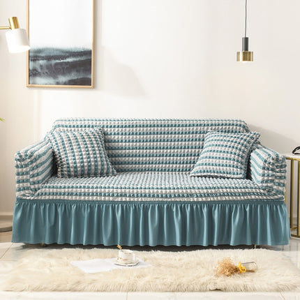 Living Room Stretch Full Coverage Skirt Style Sofa Cover, Size: Double M 145-185cm(Two-colors Blue)-garmade.com