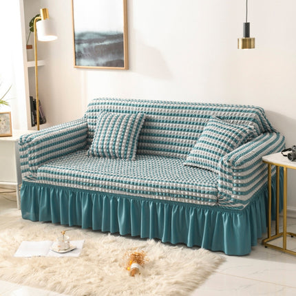 Living Room Stretch Full Coverage Skirt Style Sofa Cover, Size: Double M 145-185cm(Two-colors Blue)-garmade.com