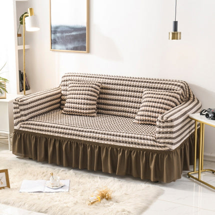 Living Room Stretch Full Coverage Skirt Style Sofa Cover, Size: Double M 145-185cm(Two-colors Coffee)-garmade.com