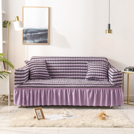 Living Room Stretch Full Coverage Skirt Style Sofa Cover, Size: Double M 145-185cm(Two-colors Purple)-garmade.com