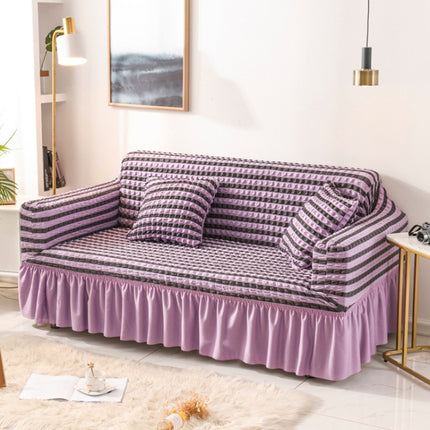 Living Room Stretch Full Coverage Skirt Style Sofa Cover, Size: Double M 145-185cm(Two-colors Purple)-garmade.com