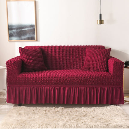 Living Room Stretch Full Coverage Skirt Style Sofa Cover, Size: Double M 145-185cm(One-color Wine Red)-garmade.com