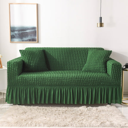 Living Room Stretch Full Coverage Skirt Style Sofa Cover, Size: Double M 145-185cm(One-color Luxury Green)-garmade.com