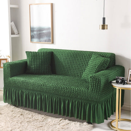Living Room Stretch Full Coverage Skirt Style Sofa Cover, Size: Double M 145-185cm(One-color Luxury Green)-garmade.com