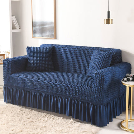Living Room Stretch Full Coverage Skirt Style Sofa Cover, Size: Double M 145-185cm(One-color Greek Blue)-garmade.com