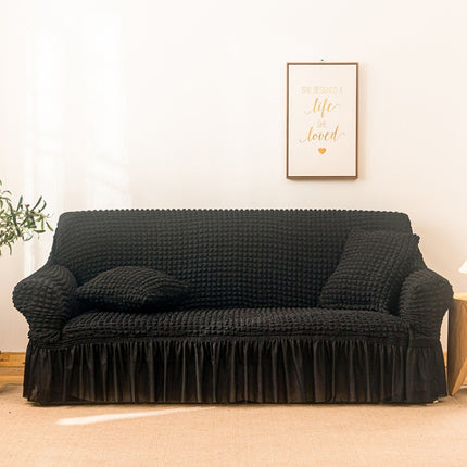 Living Room Stretch Full Coverage Skirt Style Sofa Cover, Size: Double M 145-185cm(One-color Black)-garmade.com