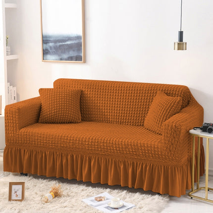 Living Room Stretch Full Coverage Skirt Style Sofa Cover, Size: Double M 145-185cm(One-color Mustard Yellow)-garmade.com