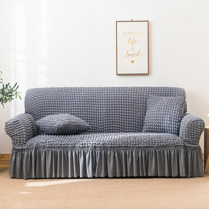 Living Room Stretch Full Coverage Skirt Style Sofa Cover, Size: Double M 145-185cm(One-color Middle Grey)-garmade.com