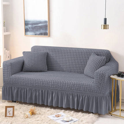 Living Room Stretch Full Coverage Skirt Style Sofa Cover, Size: Double M 145-185cm(One-color Middle Grey)-garmade.com
