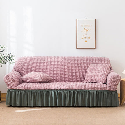 Living Room Stretch Full Coverage Skirt Style Sofa Cover, Size: Double M 145-185cm(Pink Green)-garmade.com