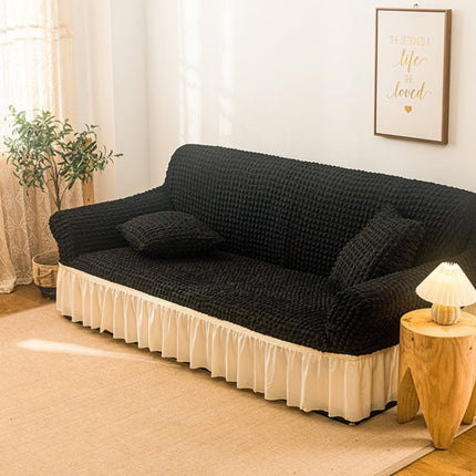 Living Room Stretch Full Coverage Skirt Style Sofa Cover, Size: Double M 145-185cm(Black Wax White)-garmade.com